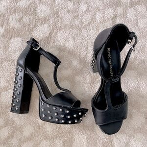 Rebecca Minkoff Black Chunky Studded Strapy Heels Size 7